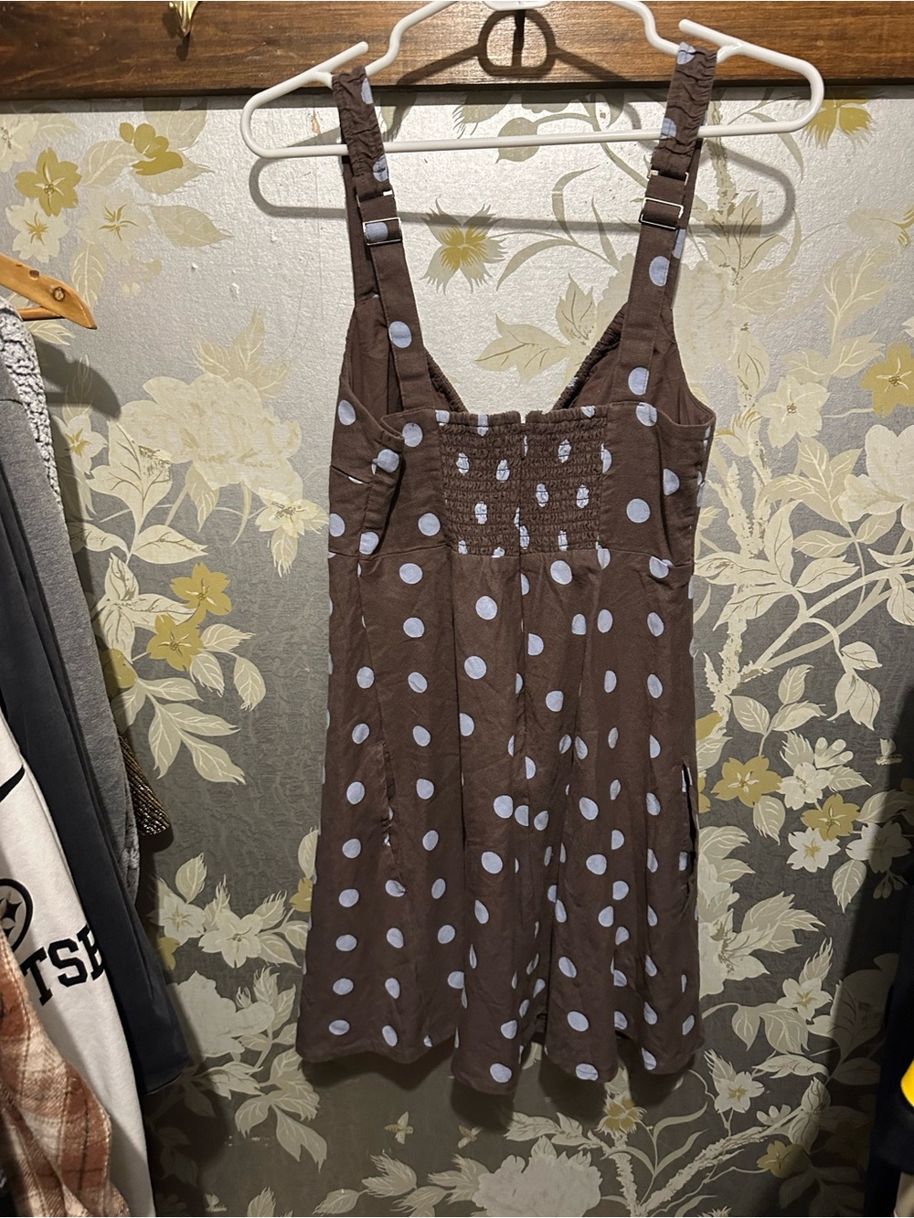 Abercrombie & Fitch Brown Mini Dress with Light Blue Polka Dots - Picture 3 of 4